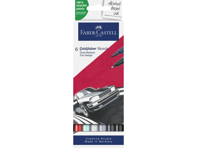 Sketchmarker Faber-Castell Goldfaber etui 6 stück Autodesign auf Alkoholbasis