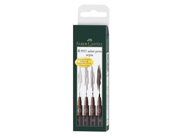 Stift Faber-Castell Pitt Artist Pen, 4-teilig, Etui, weiß, Sepia
