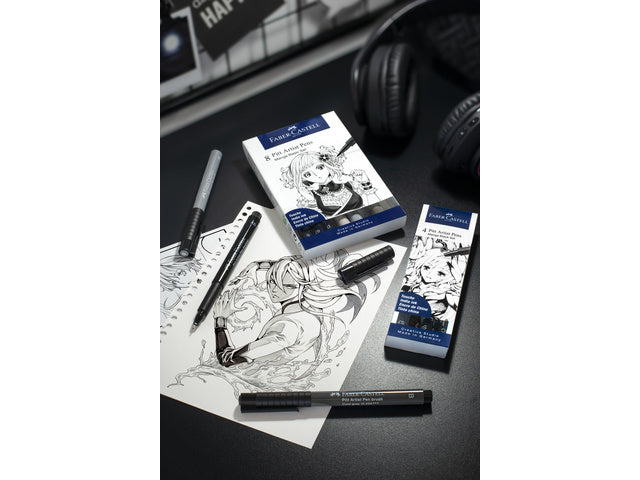 Tekenstift Faber-Castell Pitt Artist Pen Manga 8-Zoll-Etui Basic