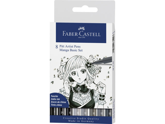 Tekenstift Faber-Castell Pitt Artist Pen Manga 8-Zoll-Etui Basic