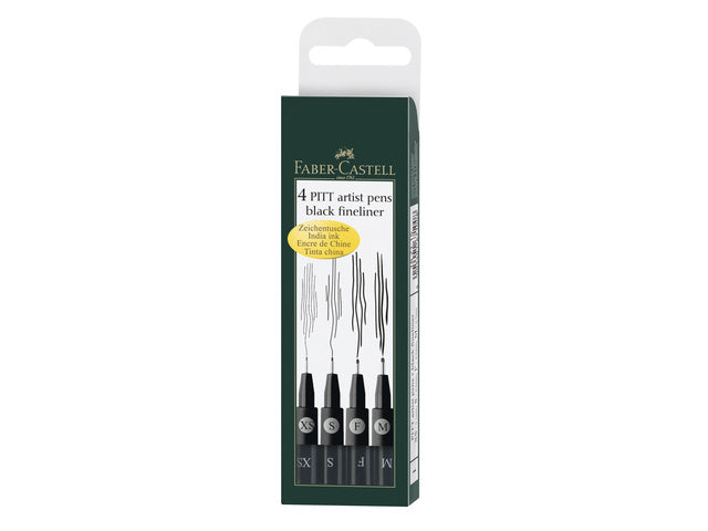 Stift Faber-Castell Pitt Artist Pen, 4 Stück, schwarz, M/F/S/XS