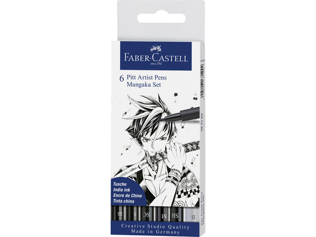 Stift Faber-Castell Pitt Artist Pen Mangaka, 6-teilig, schwarz