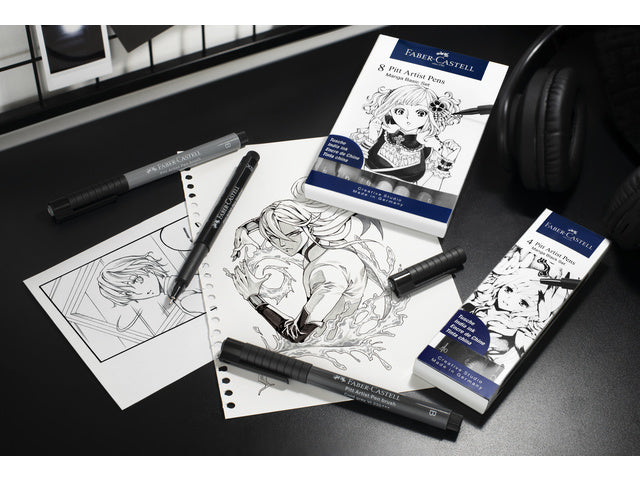 Tekenstift Faber-Castell Pitt Artist Pen Manga 4-teiliges Etui Schwarz