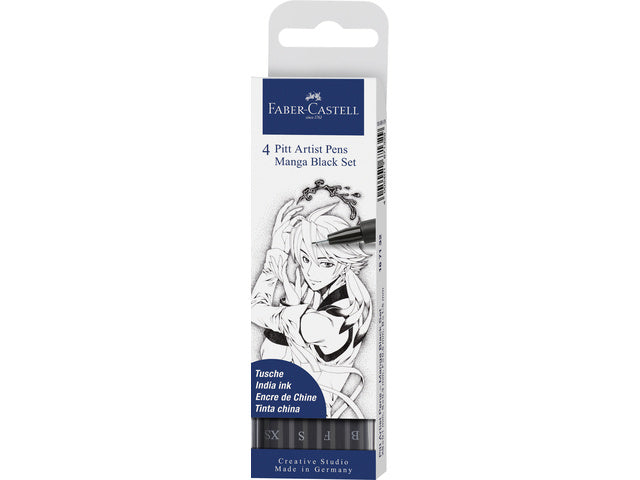 Tekenstift Faber-Castell Pitt Artist Pen Manga 4-teiliges Etui Schwarz