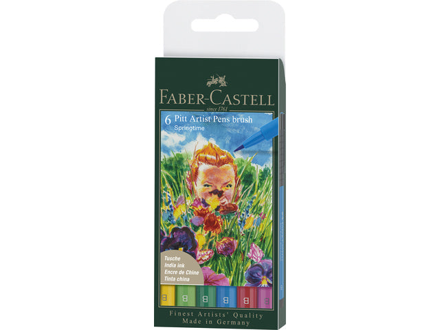 Tekenstift Faber-Castell Pitt Artist Pen Brush etui 6 Stück Springtime