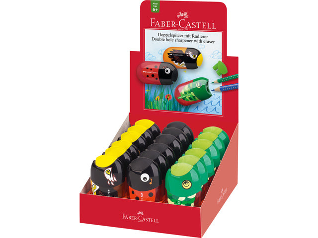 Puntenslijper und Gummi Faber-Castell Diermotieven 18 Stück
