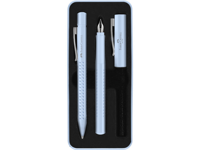 Balpen en Vulpen Faber-Castell Grip 2010 Harmony hemelsblauw in geschenkverpakking.
