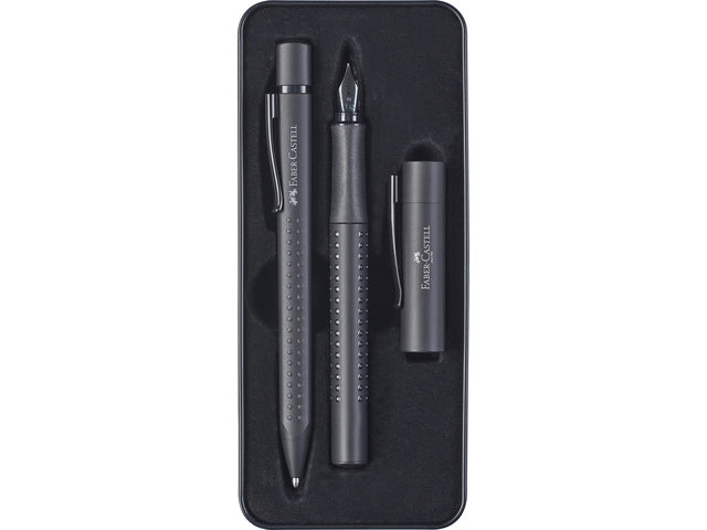 Balpen en vulpen Faber-Castell Grip zwart in geschenkverpakking