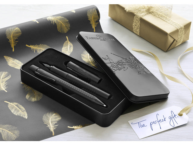 Balpen en vulpen Faber-Castell Grip zwart in geschenkverpakking