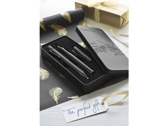 Balpen en vulpen Faber-Castell Grip zwart in geschenkverpakking