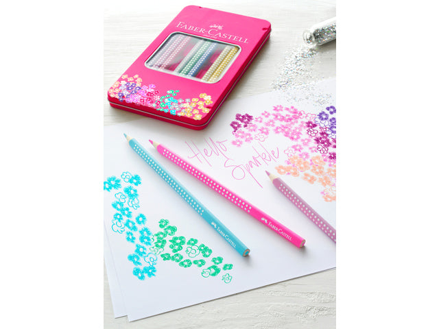 Kleurpotloden Faber-Castell Sparkle in rosa Blik mit 12 Stück