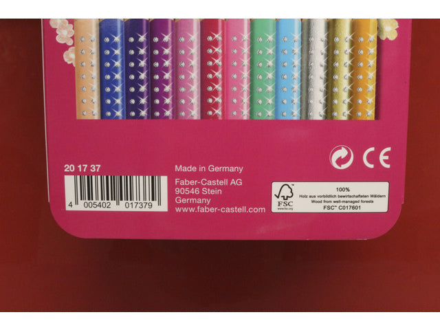 Kleurpotloden Faber-Castell Sparkle in rosa Blik mit 12 Stück