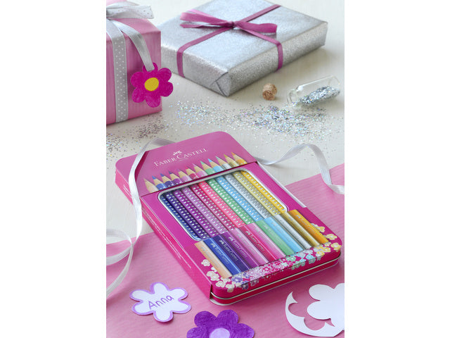 Kleurpotloden Faber-Castell Sparkle in rosa Blik mit 12 Stück