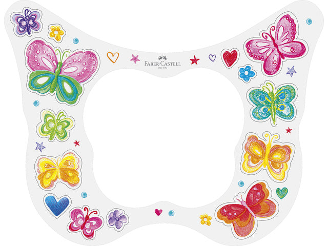 Kleurpotloden Faber-Castell Sparkle 12 standaard kleuren + 8 pastelkleuren in bewaarblik vlinder inclusief vlinderstickers