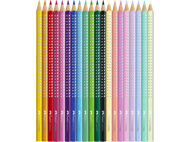 Kleurpotloden Faber-Castell Sparkle 12 standaard kleuren + 8 pastelkleuren in bewaarblik vlinder inclusief vlinderstickers