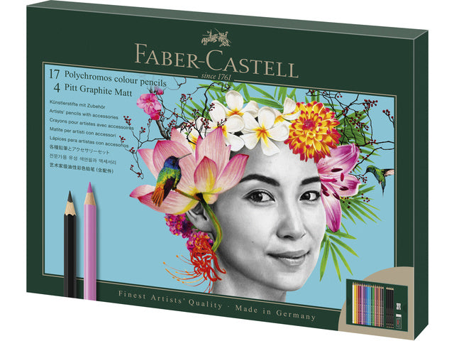 Tekenset Faber-Castell Polychromos en Pitt Grafiet Mat 23-delig