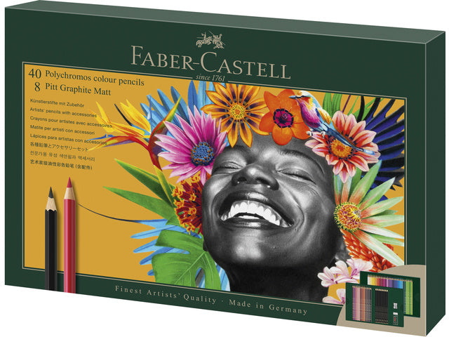 Tekenset Faber-Castell Polychromos en Pitt Grafiet Mat 50-delig