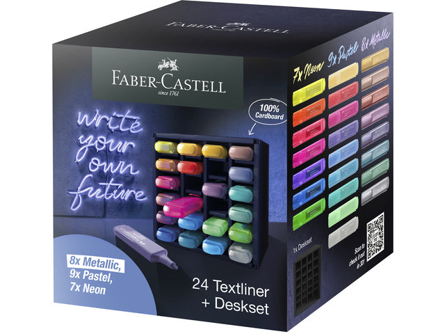 Textmarker Faber-Castell Schreibtischset 24 Farben, 7 Neonfarben, 9 Pastellfarben und 8 Metallicfarben