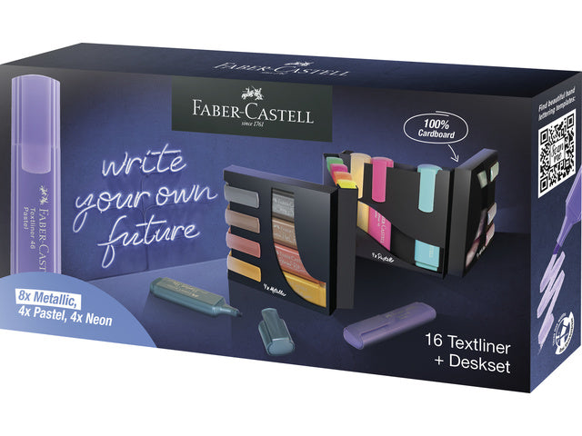 Textmarker Faber-Castell Schreibtischset 16 Farben, 4 Neonfarben, 4 Pastellfarben und 8 Metallicfarben