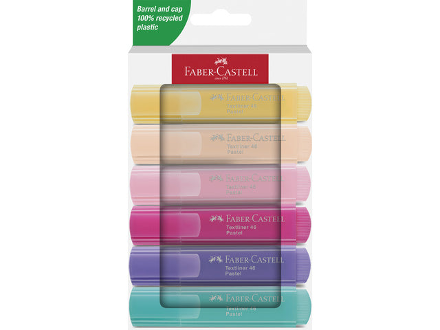Textmarker Faber-Castell 46 Pastell 6 Stück Rouge, Rosa, Lila, Türkis, Vanille, Puder im Kartonetui