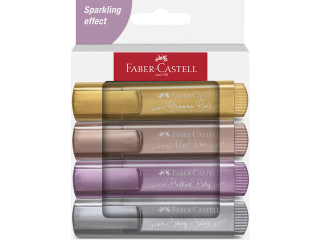 Textmarker Faber-Castell 46 metallische 4 Stück Gold, Silber, Rosa, Rubin im Kartonetui