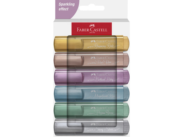 Textmarker Faber-Castell 46 metallische 6 Stück Gold, Silber, Rosa, Rubin, Blau, Grün in Kartonetui