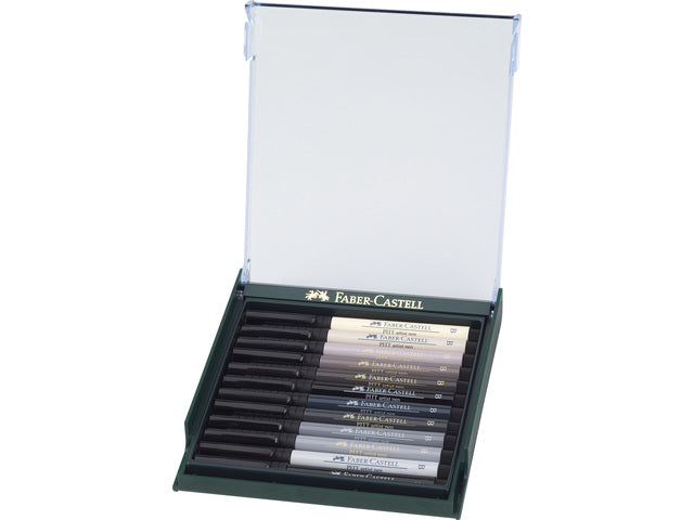 Tekenstift Faber-Castell Pitt Artist Pen Penseelset 12 stuks grijstinten