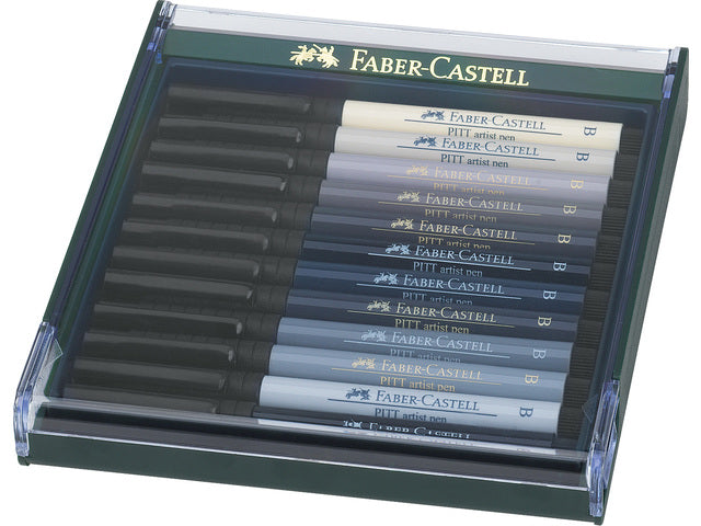 Tekenstift Faber-Castell Pitt Artist Pen Penseelset 12 stuks grijstinten