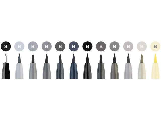 Tekenstift Faber-Castell Pitt Artist Pen Brush set 12 stuks grey