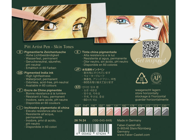 Tekenstift Faber-Castell Pitt Artist Pen Brush Set 12 Stück Skin