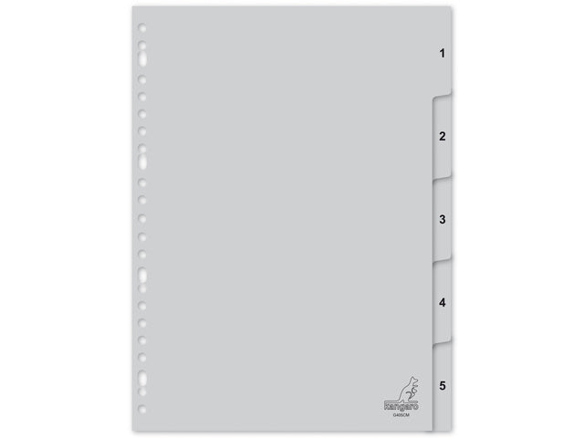 Tabblad Kangaro A4 cijfers PP 120 micron grijs 23-gaats 5-delig