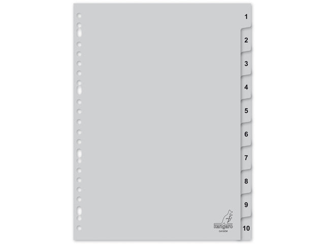 Tabblad Kangaro A4 cijfers PP 120 micron grijs 23-gaats 10-delig