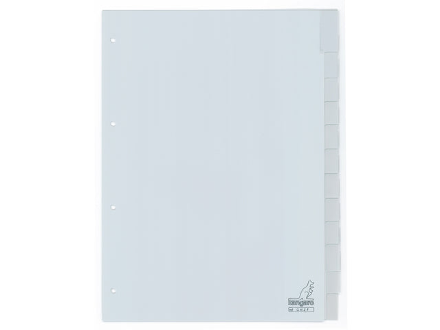 Tabblad Kangaro A4 venster PP 120 micron grijs 4-gaats 12-delig