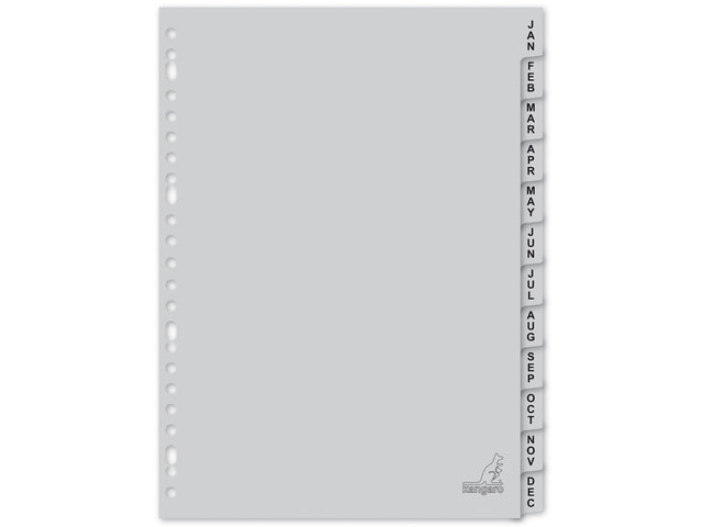 Tabblad Kangaro A4 letters PP 120 micron grijs 23-gaats 12-delig maand
