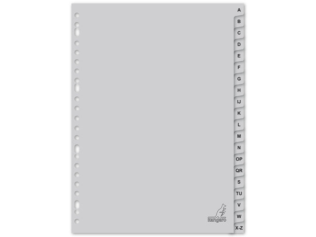 Tabblad Kangaro A4 letters PP 120 micron grijs 23-gaats 20-delig AZ