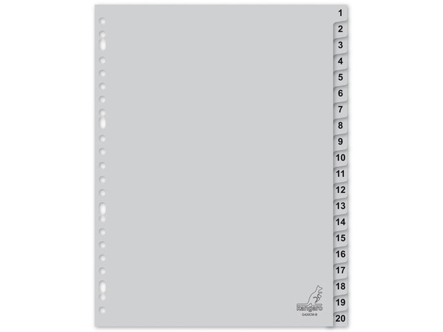 Tabblad Kangaro A4 cijfers PP 120 micron grijs 23-gaats 20-delig EB