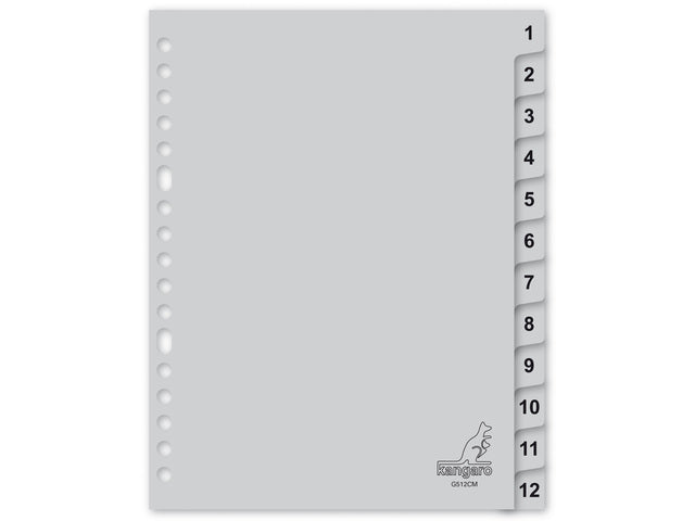 Tabblad Kangaro A5 cijfers PP 120 micron grijs 17-gaats 12-delig