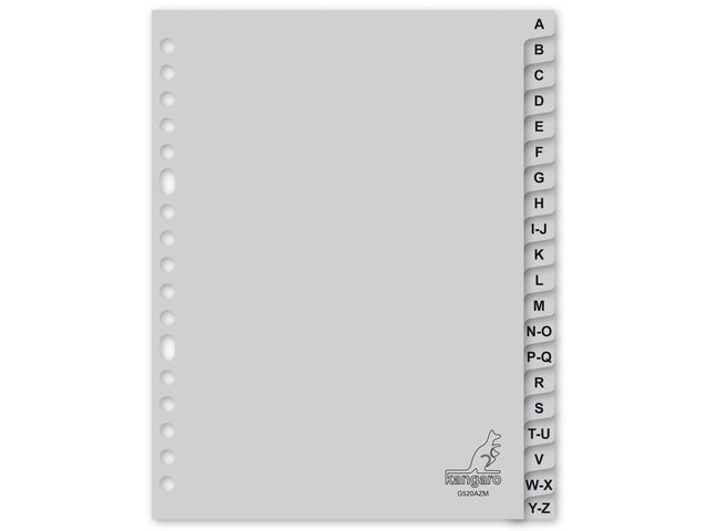 Tabblad Kangaro A5 letters PP 120 micron grijs 17-gaats 20-delig AZ