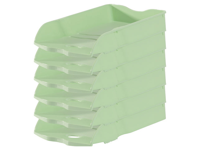 Brievenbak HAN Re-LOOP A4/C4 stapel- en nestbaar pastel groen 100% gerecycled materiaal. Doos á 6 stuks.