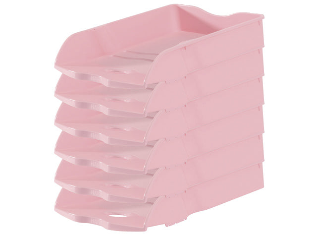 Brievenbak HAN Re-LOOP A4/C4 stapel- en nestbaar pastel roze 100% gerecycled materiaal. Doos á 6 stuks.