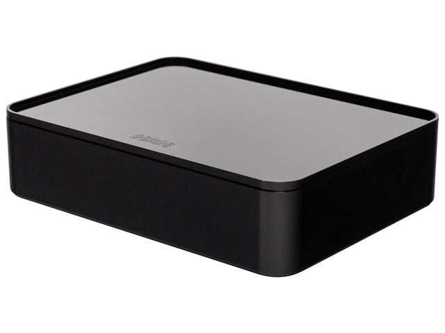 Der clevere Organizer Han Allison hat eine Box mit Innendeckel und schwarzem, stapelbarem Deckel