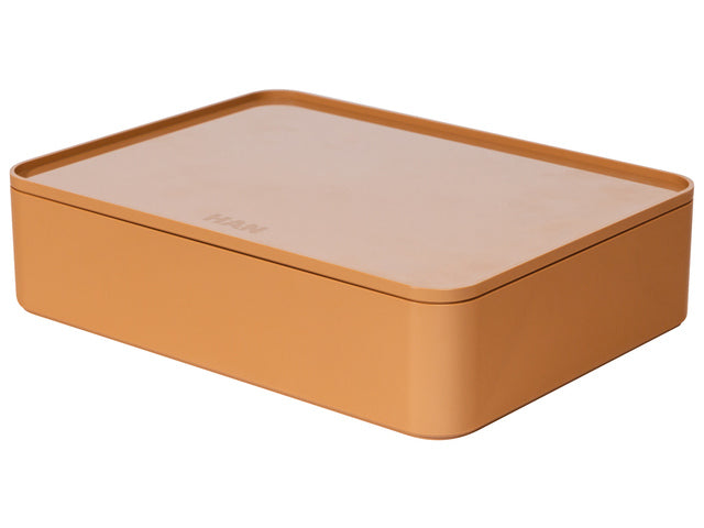 Der clevere Organisator Han Allison hat eine Box mit Innendeckel und karamellfarbenem, stapelbarem Deckel