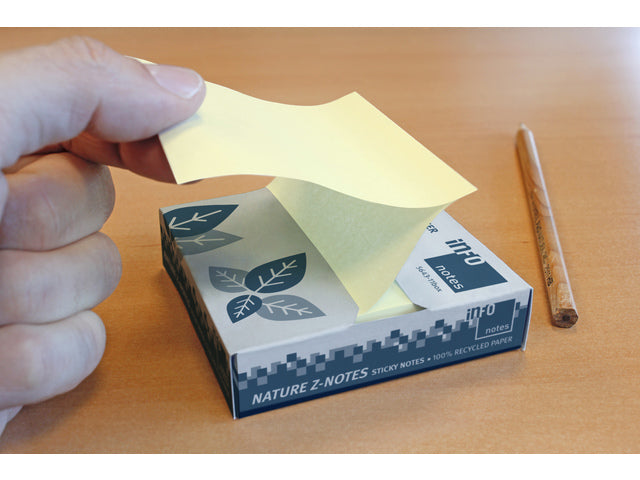 Info Opmerkingen 75x75mm Z-Notes 100 vel geel gerecycled met Blauwe Engel certificaat