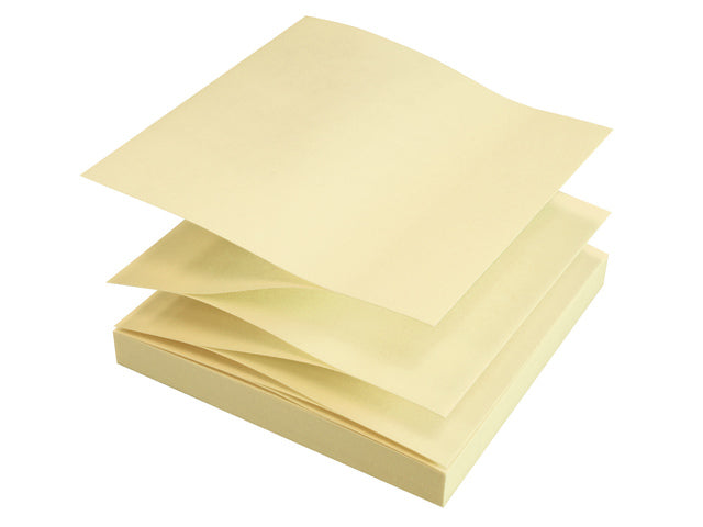 Infonota's 75x75mm Z-Notes, geel, gerecycled, doos met 12 bloks a 100 vel