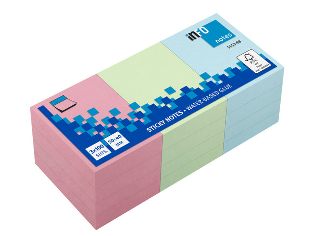 Info Notes 50x40mm assorti pastel pak a 12 blok