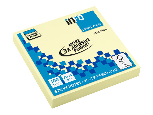 Powernotes Info-Notizen 75 x 75 mm, gelber Block mit 100 Blättern.