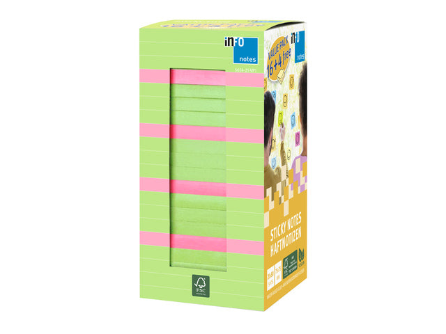 Info Opmerkingen 75x75mm voordeelpak 20x 80 briljant groen 4x 80 briljant roze