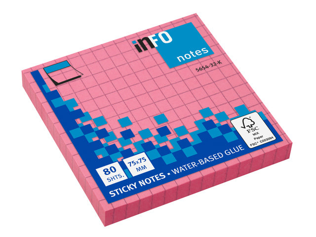 Info Opmerkingen 75x75mm fel roze blok a 80 vel ruitjes