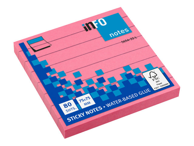 Info Opmerkingen 75x75mm fel roze blok a 80 vel gelinieerd