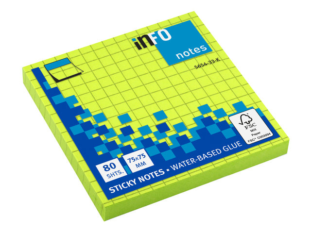 Info Opmerkingen 75x75mm fel groen blok a 80 vel ruit